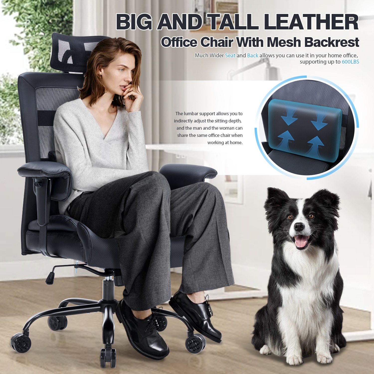 600lbs Massage Big And Tall Office Chair, Plus Size Computer Chair With Extra Wide Seat Large Wheels, Heavy Duty Executive Office Chairs, Mesh High Back Desk Chairs With Lumbar Support, Black_voghion.com